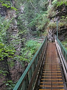 Wood Pedestrian Bridge Over a Gorge