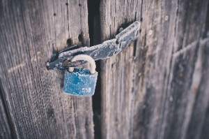 Lock on a wooden door
