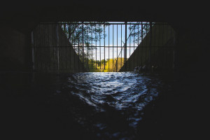 Gate, with water flowing out