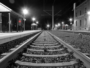 Empty Railway Station at Night